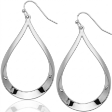 Pear Shaped Hoop Dangles - Silver