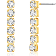 Single Row CZ Dangle Studs - Gold - 0.75 inch