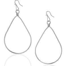 Teardrop Hoop Dangle Earrings - 925 Silver Plated - 2.6 inch