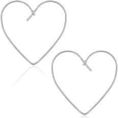 Threader Heart Hoops - 925 Silver Plated - 1.4 inch