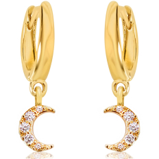 Tiny Huggie Hoop Dangles - Gold-Tone Pave Moon