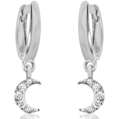 Tiny Huggie Hoop Dangles - Silver-Tone Pave Moon