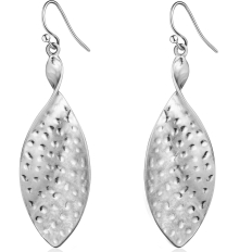 Twisted Hammered Leaf Dangles - Silver