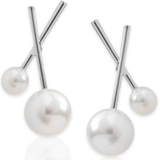 Double X Pearl Studs - Silver