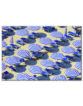 Blue Striped Umbrellas - Horizontal Wall Art