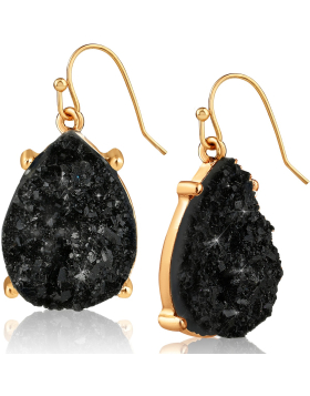Simulated Druzy Drop Dangles - Gold-Tone Sparkly Long Teardrop Dangly Earrings for Women